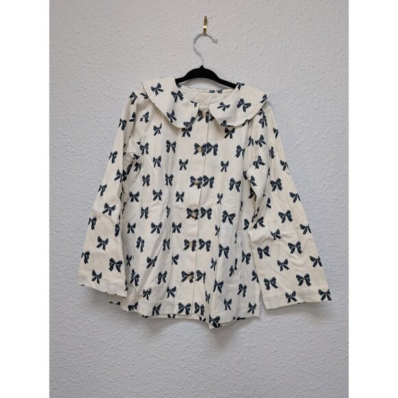 Peter Pan Collar Swing Jacket 7Y Blue Bows Kate Quinn Organic Cotton